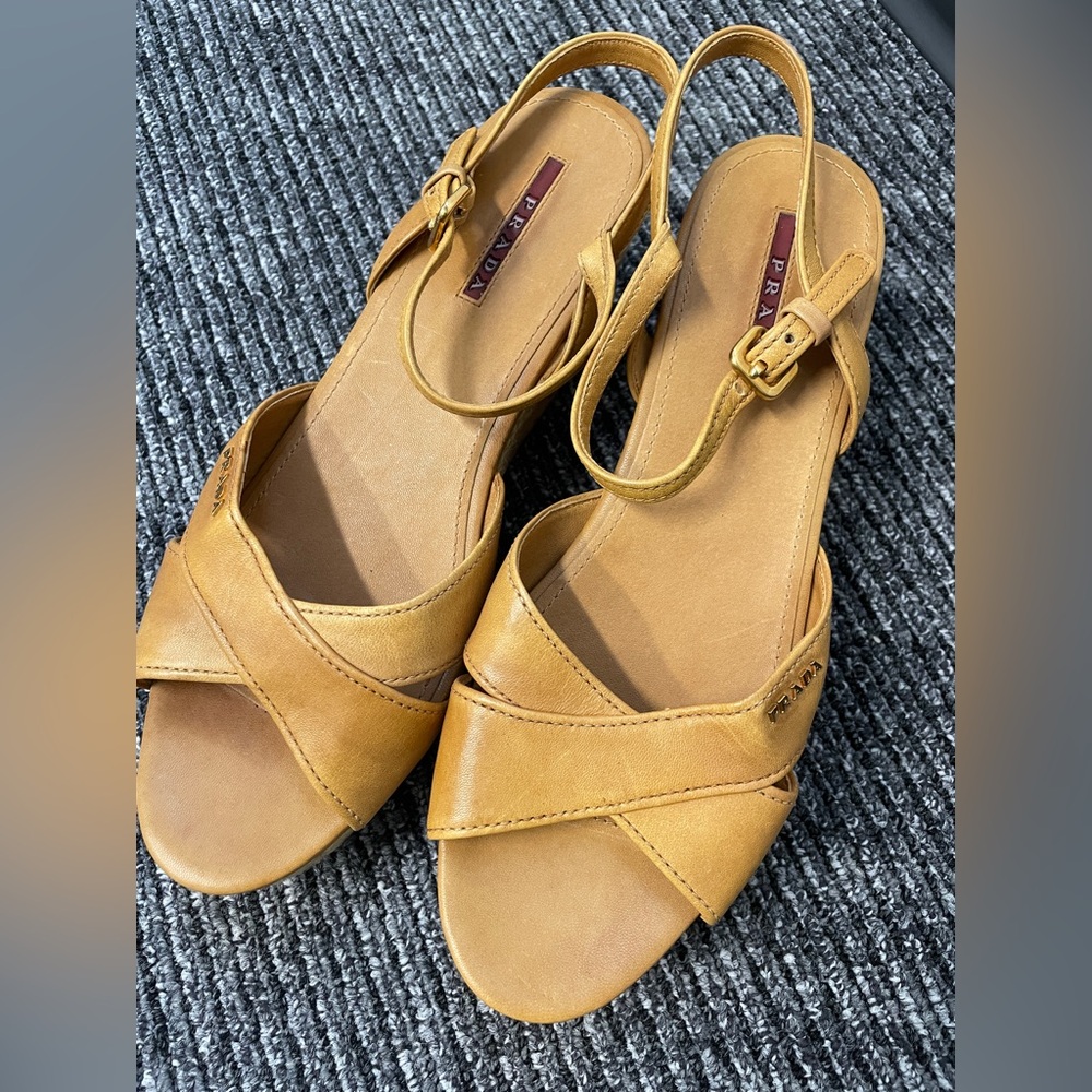 prada leather cross cork wedges - Picture 2 of 5